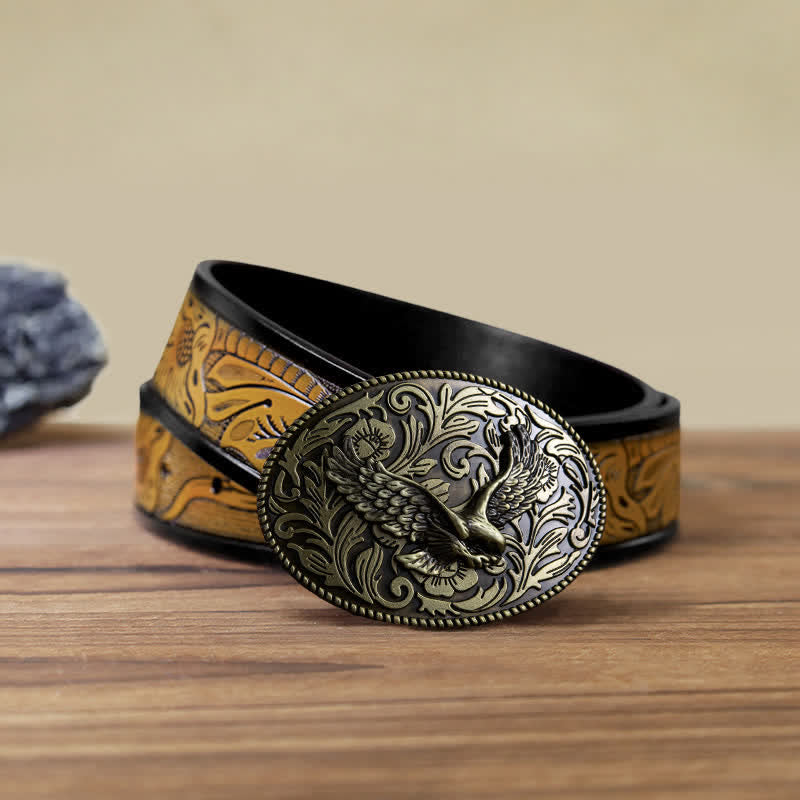 Men's DIY Animal Flying Eagle Buckle Leather Belt - Antique Bronze - SandyBrown Belt (40) - image 21