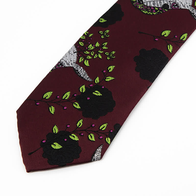 Men's Burgundy Black Rose & Deer Necktie - image 2