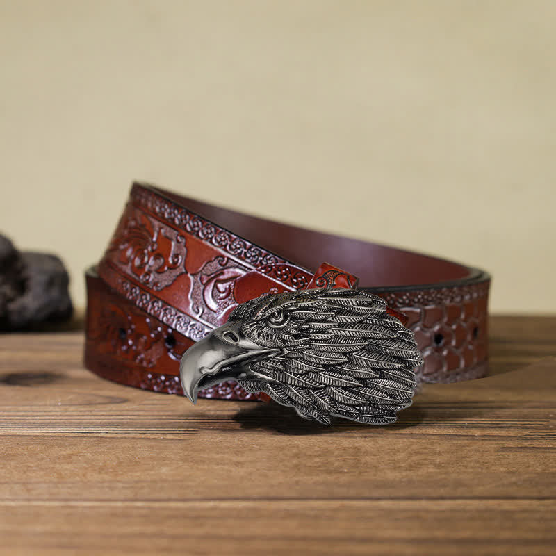 Men's DIY 3D Bald Eagle Head Buckle Leather Belt - Eagle Head - Brown Carved Belt (40) - image 12