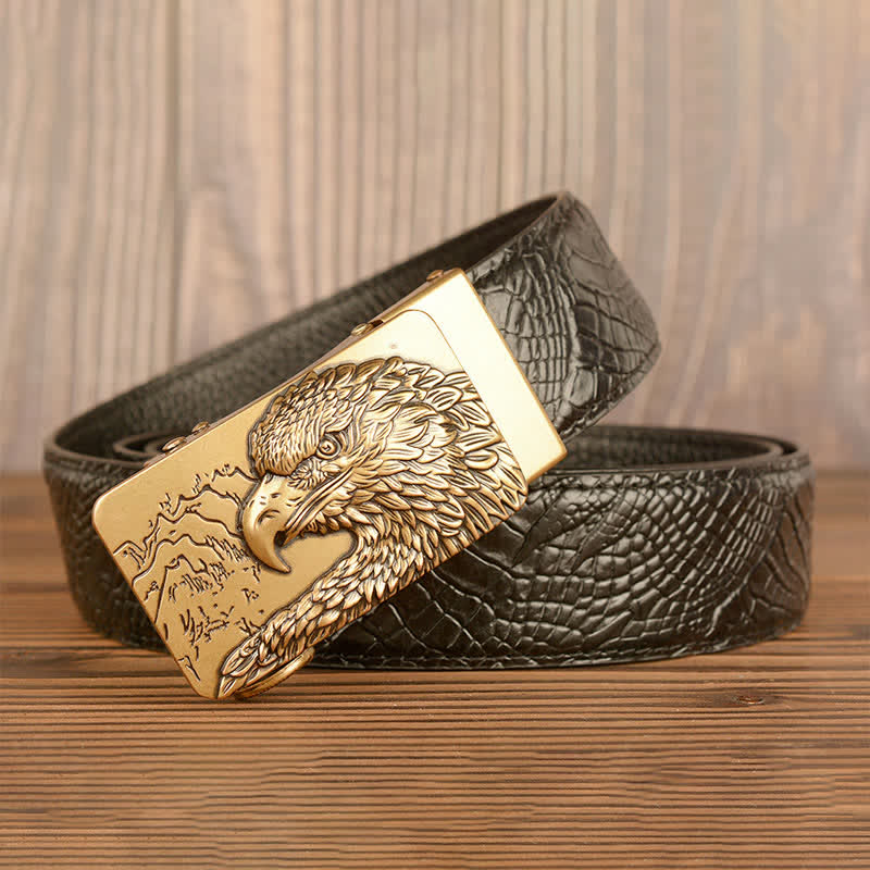 Men's Carved Eagle Crocodile Pattern Leather Belt - image 2