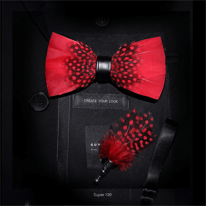 Red & Black Finch Feather Bow Tie with Lapel Pin - Kid - image 7