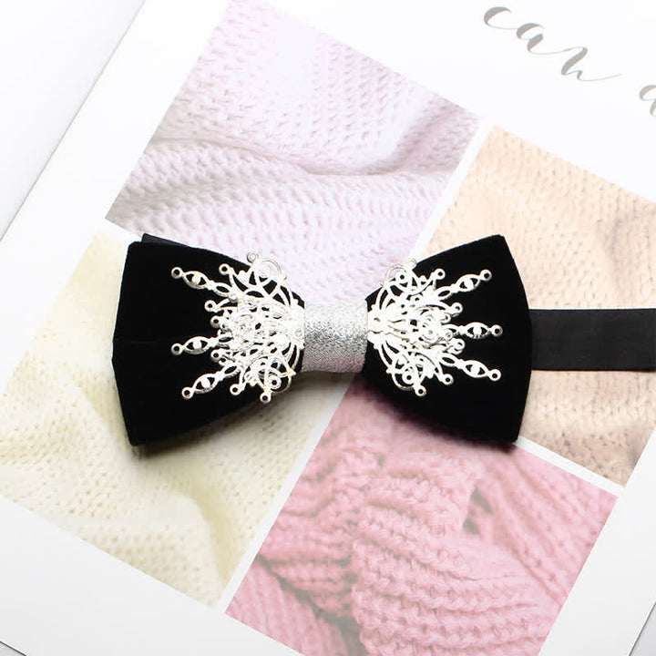 Men's Bling Mosaic Sunburst Velvet Bow Tie - Black & Silver - image 5