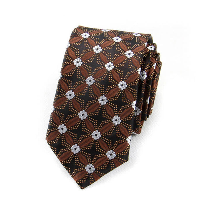 Men's Flower Embroidered Geometric Necktie - Brown - image 8