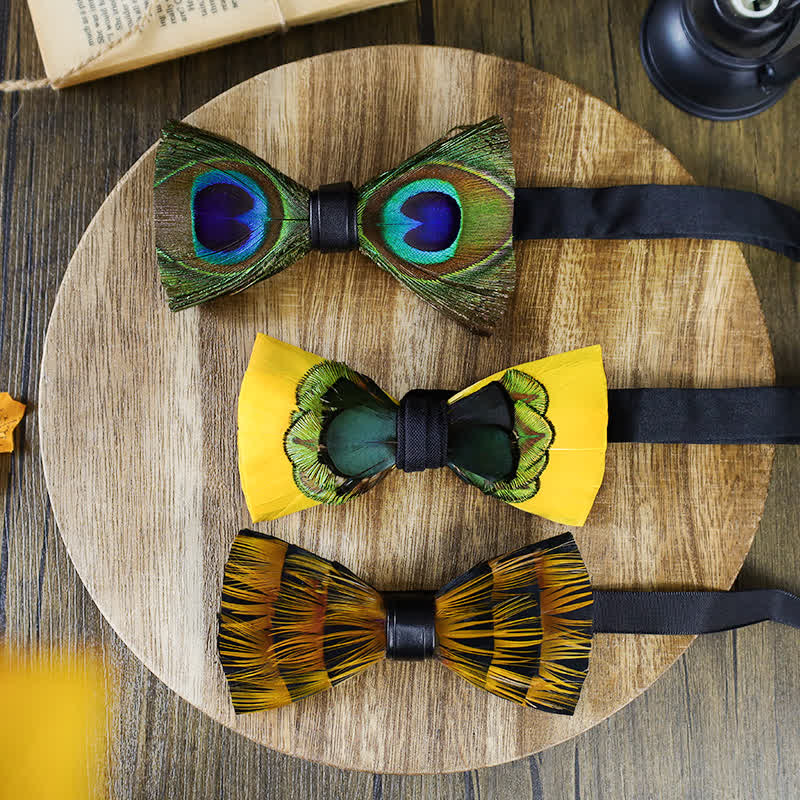 Yellow Peacock Feather Bow Tie Collection Bundle - image 0