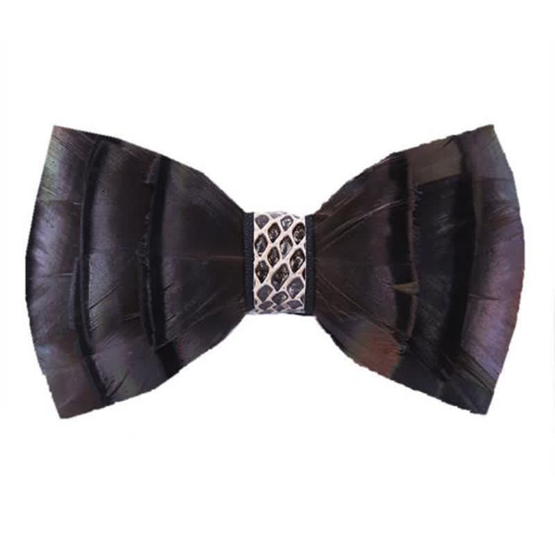 Dark Purple Snake Pttern Feather Bow Tie - Dark Purple - image 0