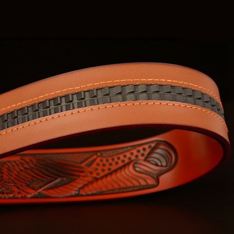 Men's Vintage Eagle Wings Automatic Buckle Leather Belt - image 9