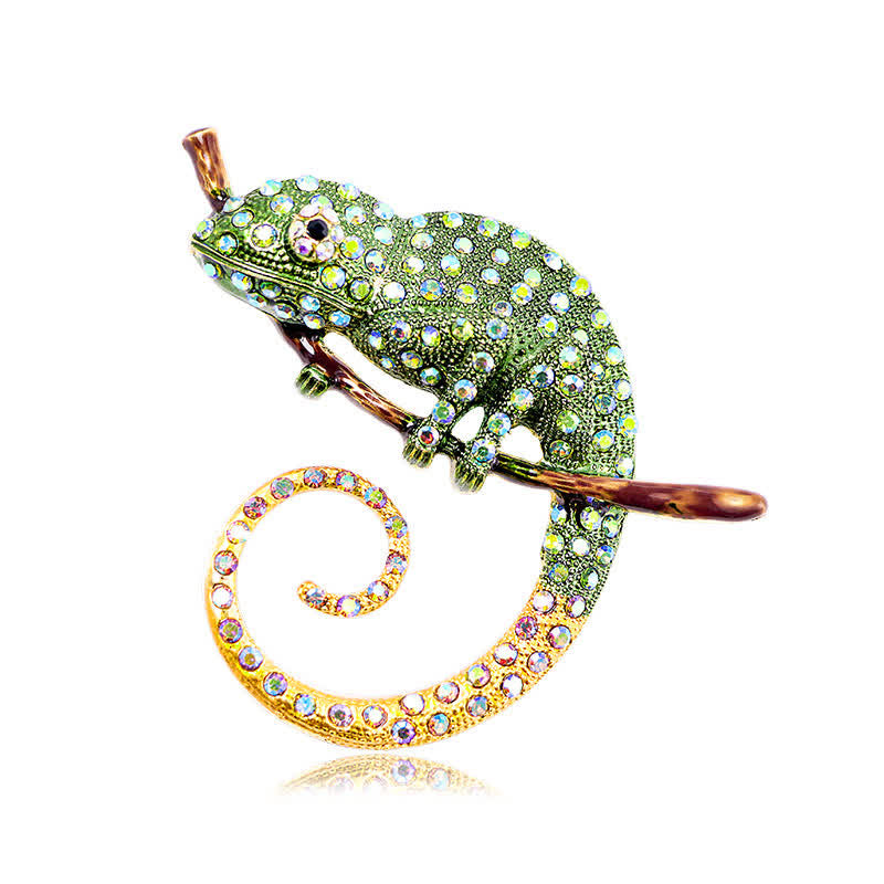 Women's Colorful Chameleon Lizard Brooch - Green - image 11