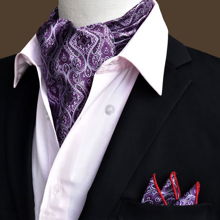 2Pcs Purple Luxury Floral Paisley Pocket Square and Cravat Set - Purple - image 0