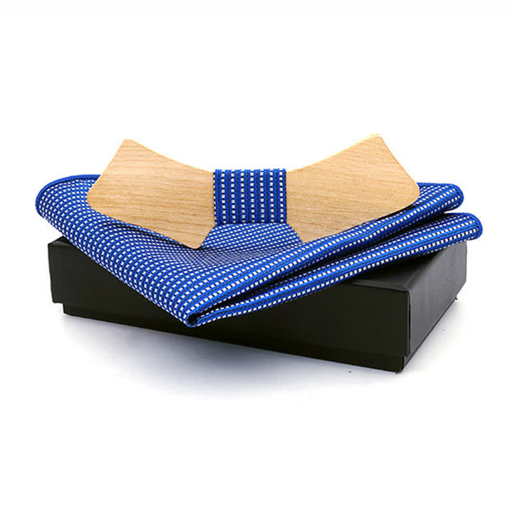2Pcs Men's Collar-shaped Wooden Bow Tie Set - Blue Dotty - image 14
