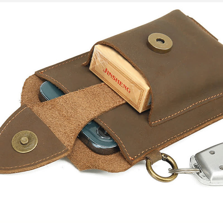Phone Holster Magnetic Button Crazy Horse Leather Belt Bag - image 5