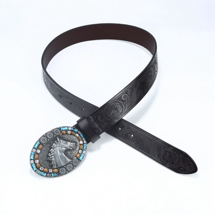 Men's Cowboy Horse Head Turquoise Leather Belt - image 7