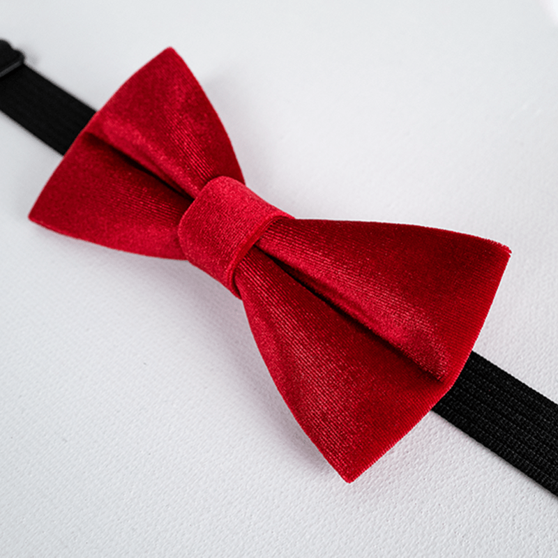 Men's Bright Red Solid Color Velvet Bow Tie - image 4
