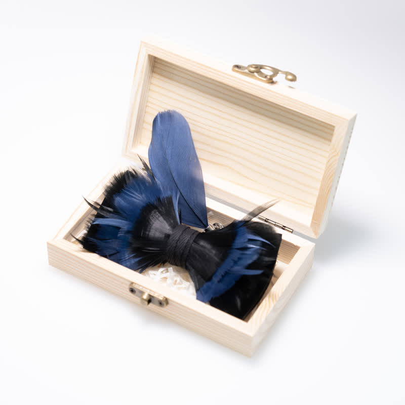 Kid's MidnightBlue & Black Feather Bow Tie with Lapel Pin - image 2