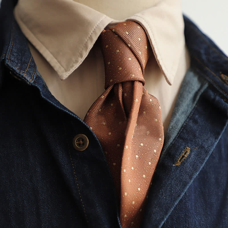 Men's Polka Dots Little Floral Necktie - Chocolate Dots - image 2