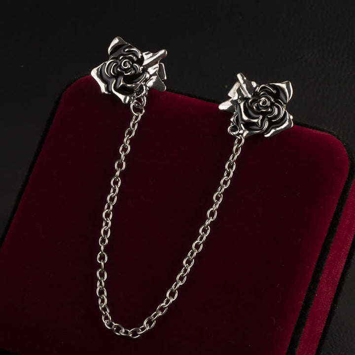 Men's Antiqued Rose Chain Brooch Collar Clip - image 2