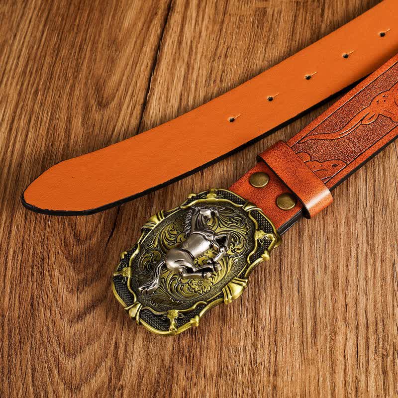 Men's Running Horse Geometric Buckle Leather Belt - image 3