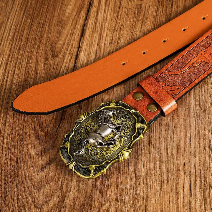 Men's Running Horse Geometric Buckle Leather Belt - image 3
