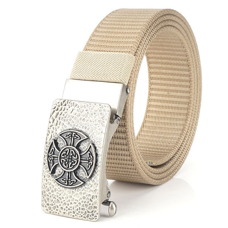 Men's Retro Style Leisure Nylon Belt - Beige / Silver - 48" - image 22