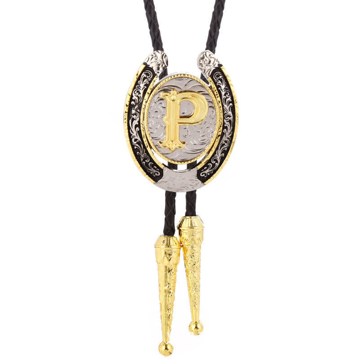Modern Western Horseshoe Initial Letter A To Z Bolo Tie - Gold - P - image 20