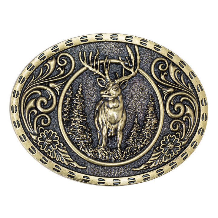 Men's DIY Deer Hunter American Flag Buckle Leather Belt - Gold Deer - Without Belt - image 6
