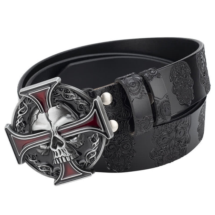 Men's Cross Skull Embossed Pattern Leather Belt - image 2