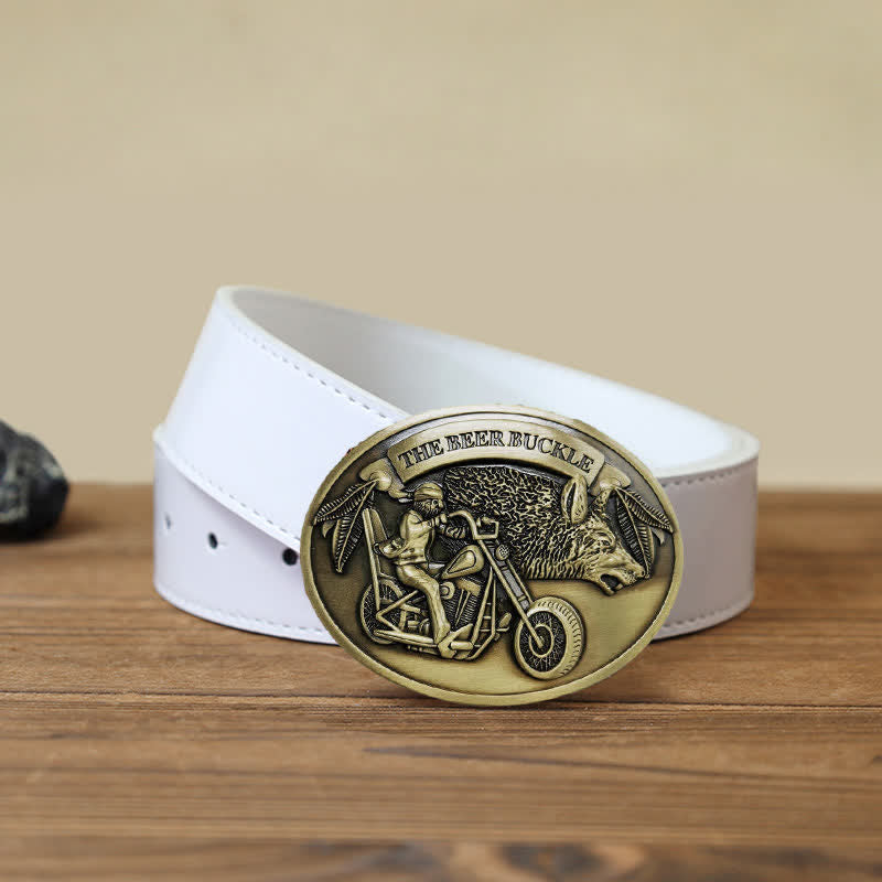 Men's DIY Motorcycle Creative Beer Holder Buckle Leather Belt - Bronze - White PU Belt (40) - image 13