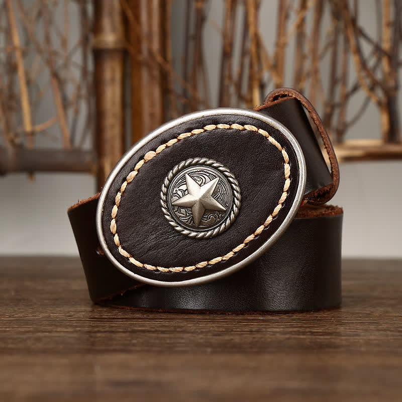 Men's Wild-West Pentacle Thicken Leather Belt - image 2