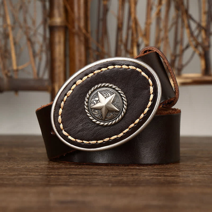 Men's Wild-West Pentacle Thicken Leather Belt - image 2