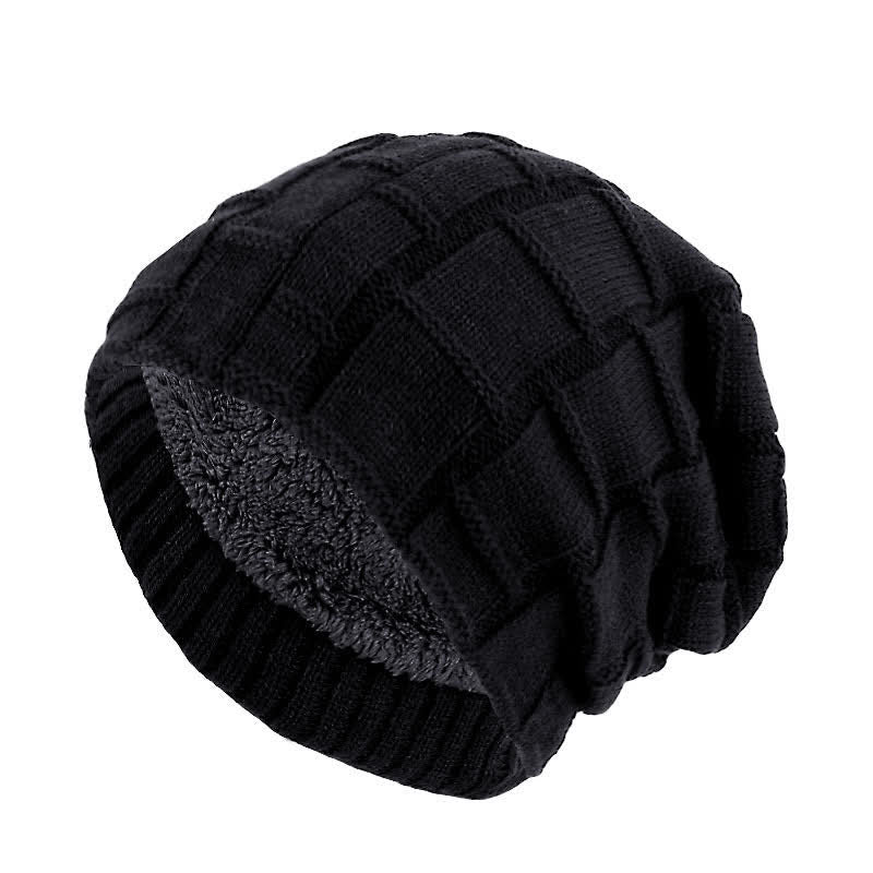 Warm Fur Lined Beanie Knitted Hat - Black - Adjustable - image 4