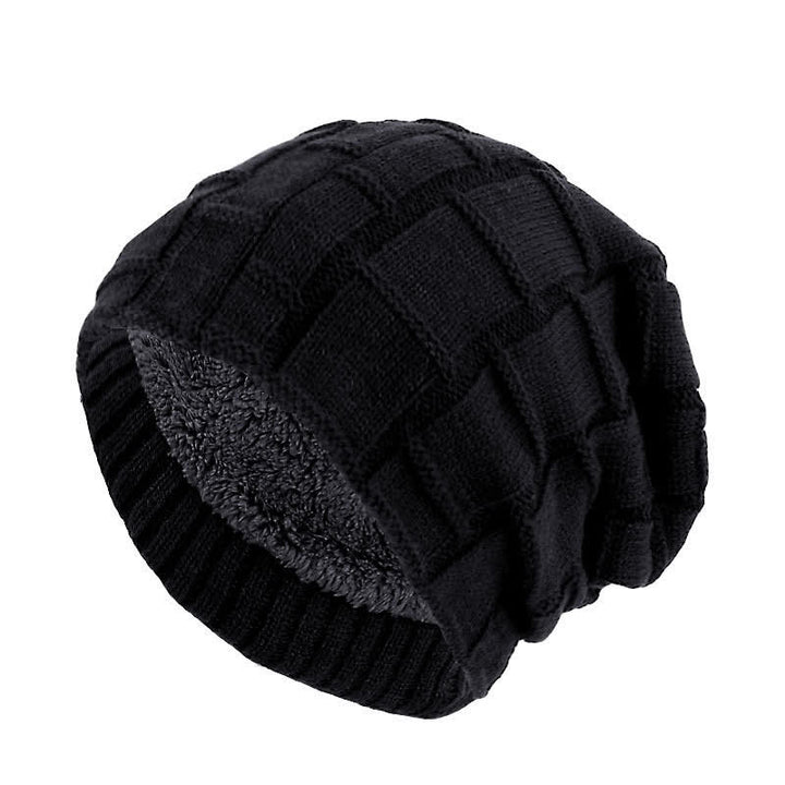 Warm Fur Lined Beanie Knitted Hat - Black - Adjustable - image 4