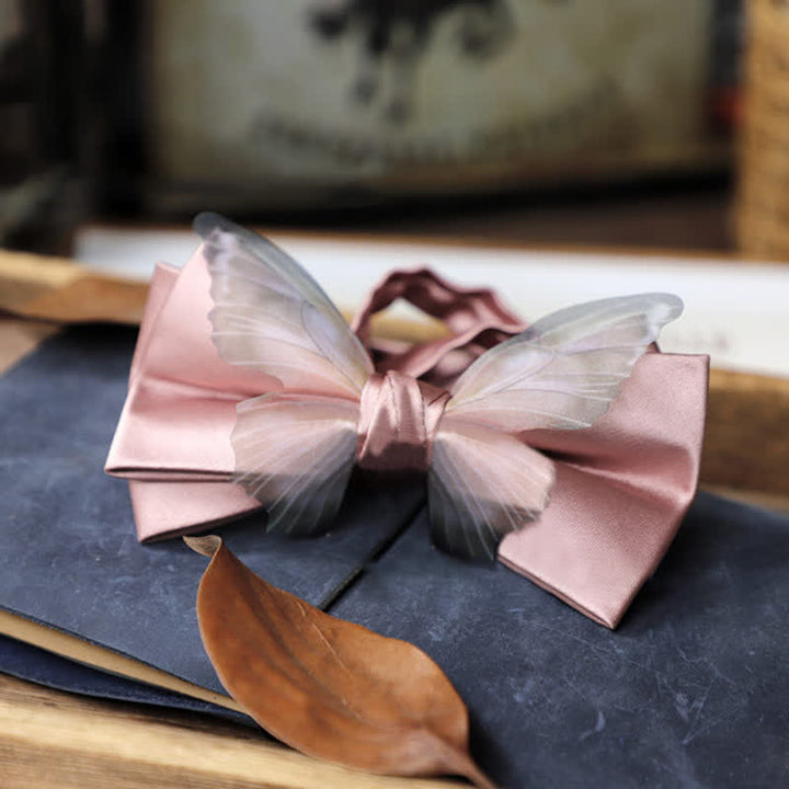 Men's Vintage Organza Butterfly Bow Tie Pocket Square Set - Pink - Bow Tie - image 21