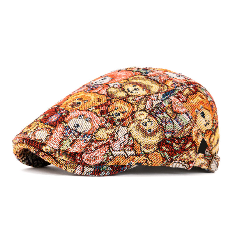 Autumn & Winter Broken Edge Vintage Plaid Beret Hat - Orange - Adjustable (22"-24") - image 12