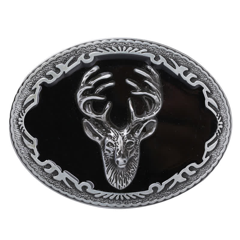 Men's DIY Black Deer Head Buckle Leather Belt - image 2