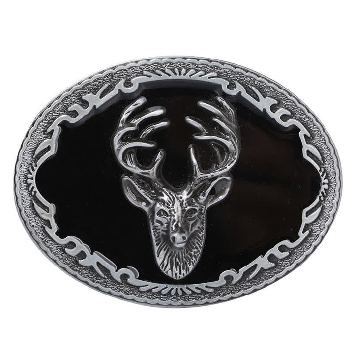 Men's DIY Black Deer Head Buckle Leather Belt - image 2