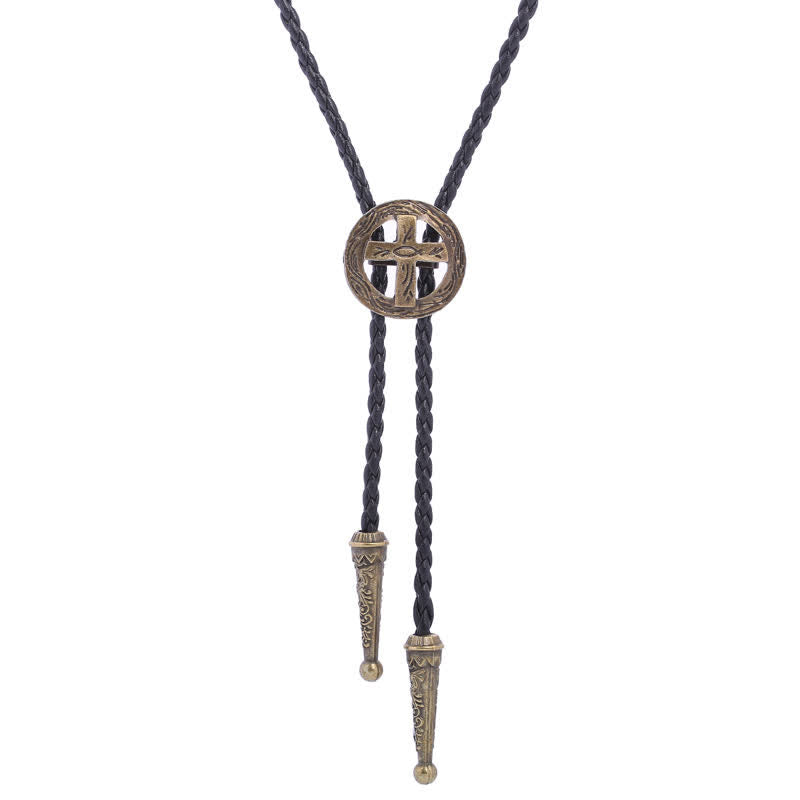 Retro Shirt Accessories Circle Cross Bolo Tie - Antique Gold - image 0