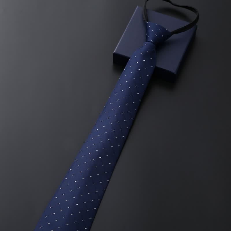 Men's Blue Series Zipper Tie Business Necktie - Navy Check - image 4