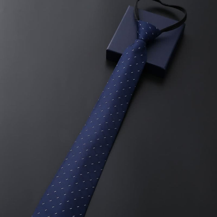 Men's Blue Series Zipper Tie Business Necktie - Navy Check - image 4
