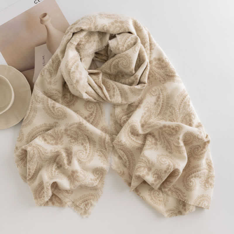 Women's Paisley Fall Winter Short Tasseled Scarf - Ivory - image 8