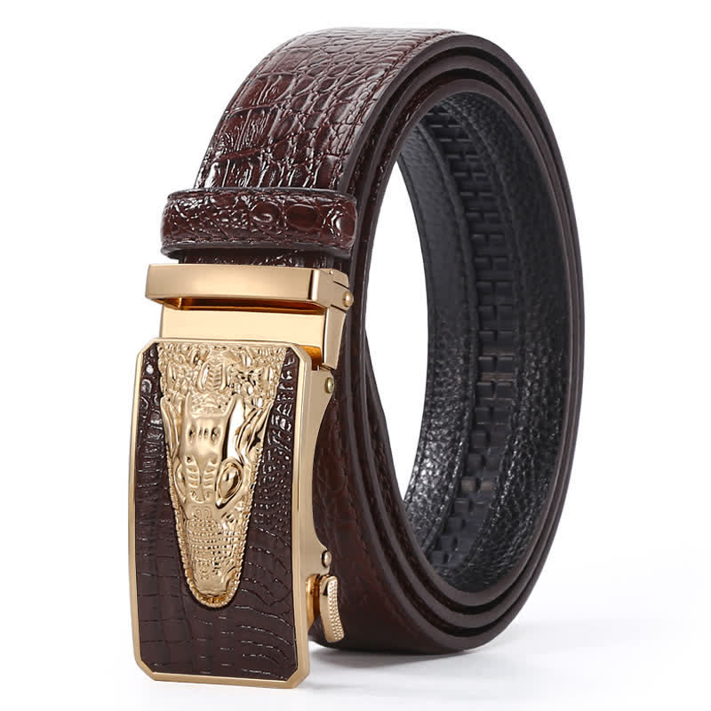 Men's Crocodile Pattern Automatic Buckle Leather Belt - Style #8 - Brown / Gold - 44 - image 26