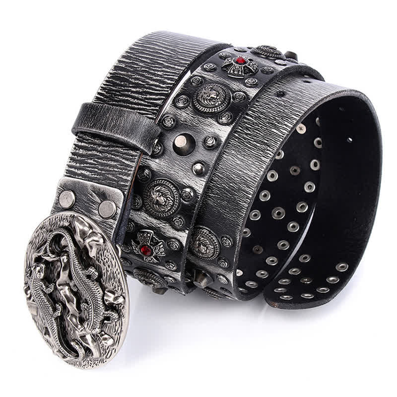 Men's Studded Ruby Lion Ornament Leather Belt - image 1
