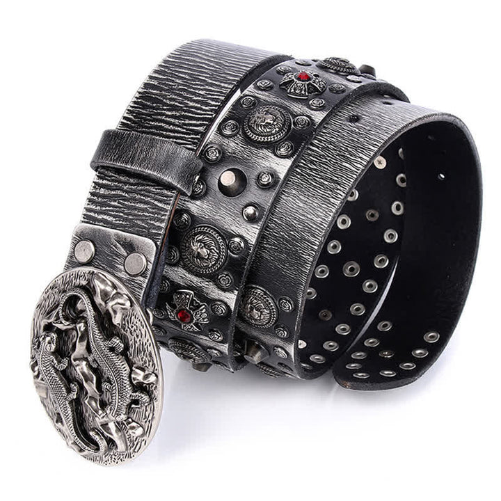 Men's Studded Ruby Lion Ornament Leather Belt - image 1