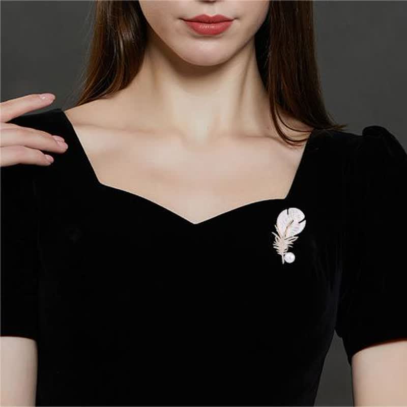 Women's Pearl Shell Feather Brooch - image 1