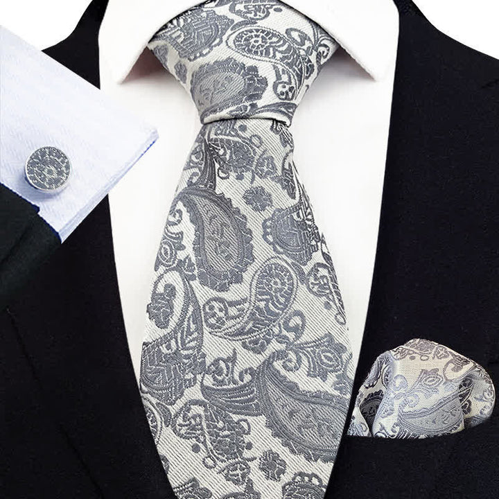3Pcs Men's Exotic Paisley Necktie Set - Silver #1 - image 1