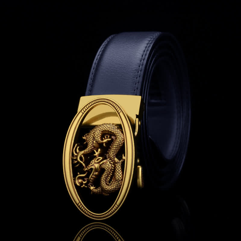 Men's Vintage Flying Dragon Leather Belt - Blue / Stitching - 46 - image 7