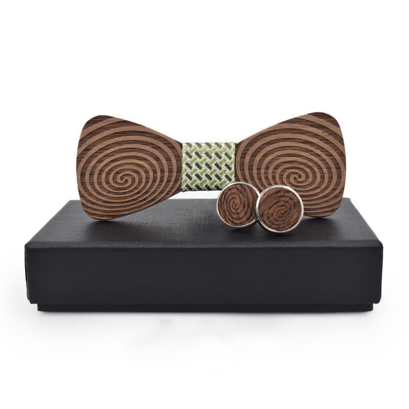 2Pcs Men's Hypnosis Swirl Printing Wooden Bow Tie Set - Light Green - image 10