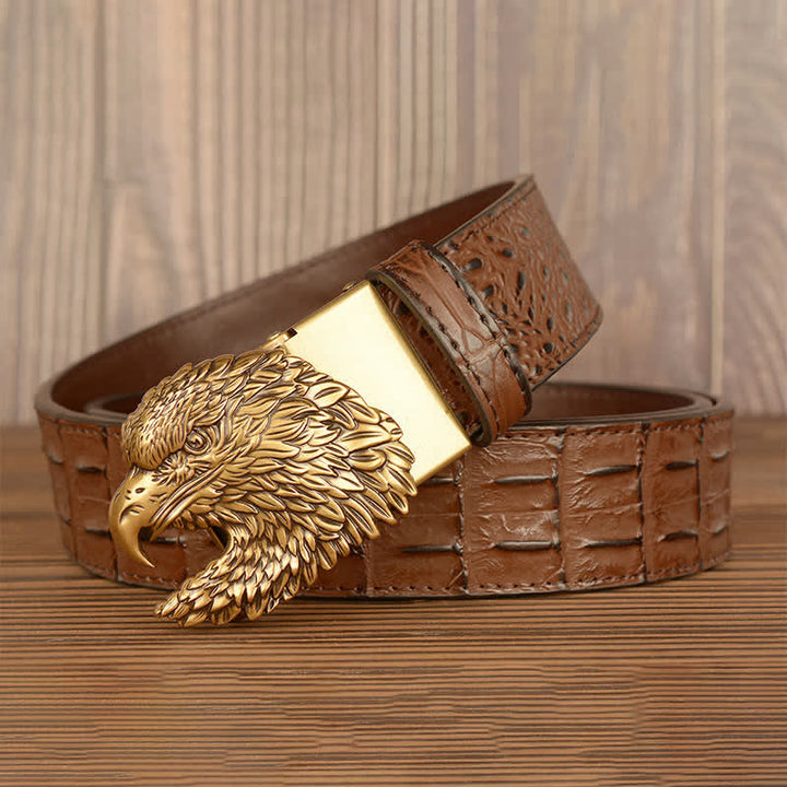Men's Eagle Head Crocodile Embossed Leather Belt - image 3