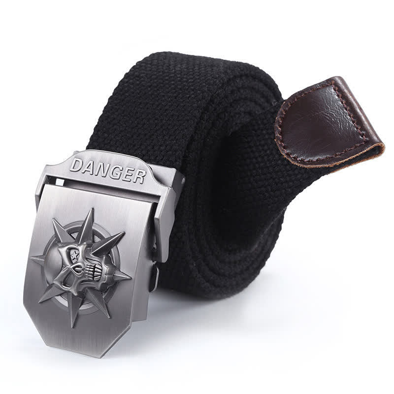 Men's Automatic Skull Buckle Woven Canvas Belt - image 3
