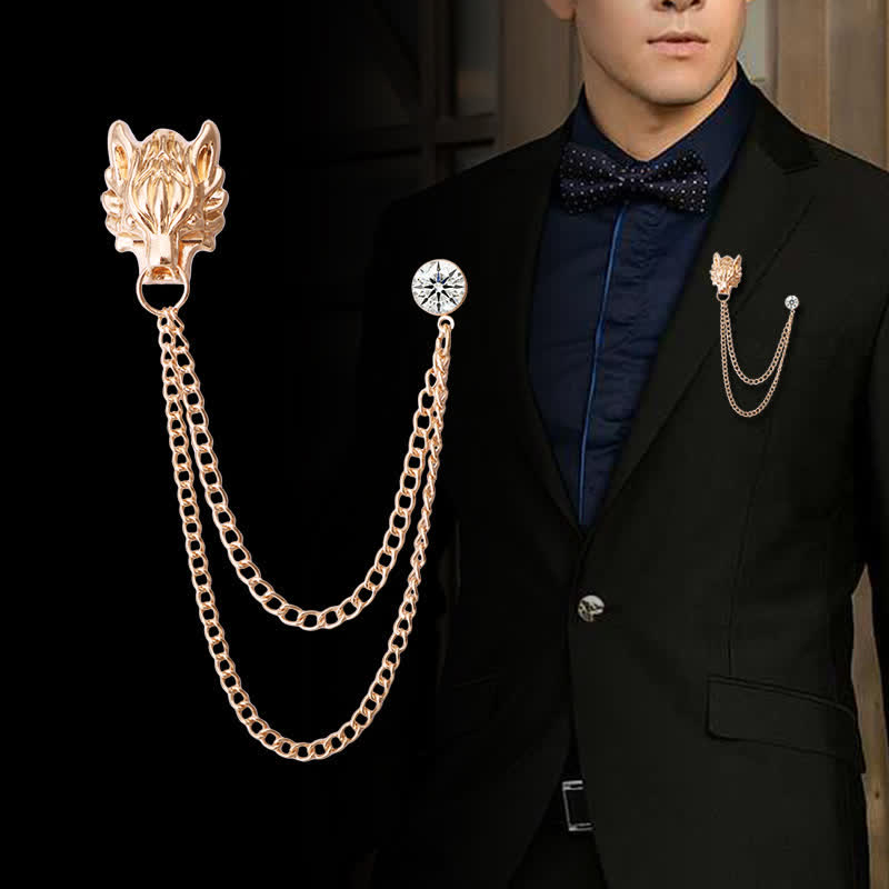 Men's King Of Forest Wolf Chain Brooch - image 0
