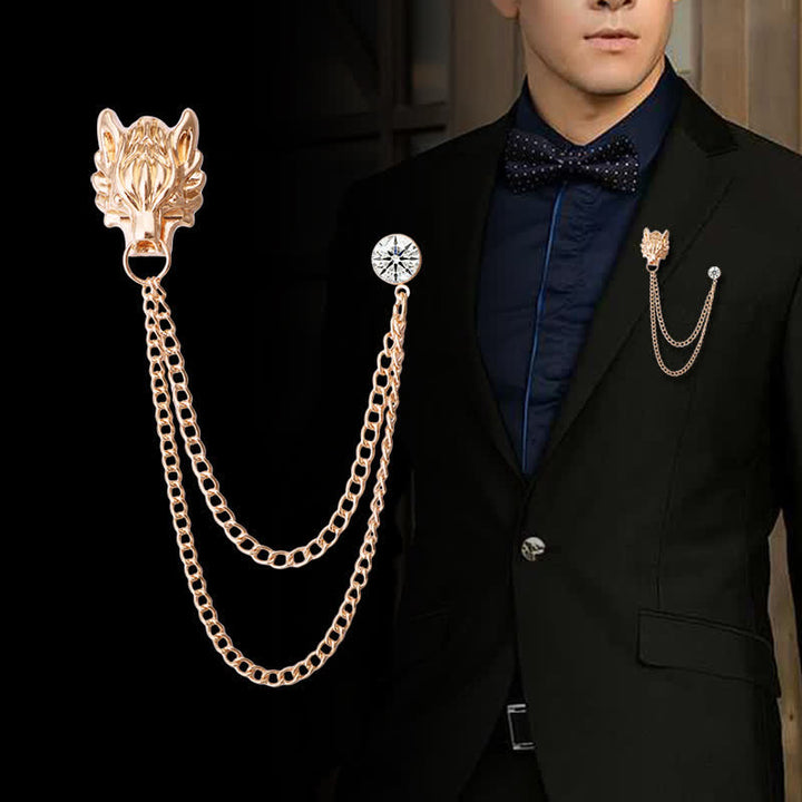 Men's King Of Forest Wolf Chain Brooch - image 0