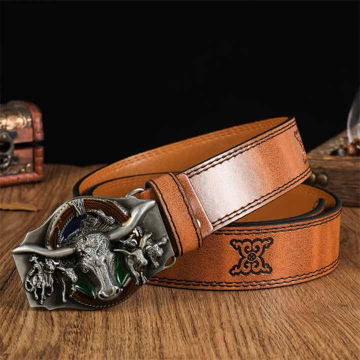 Men's Domineering Bull Head Leather Belt - Style #10 - 38 - image 11